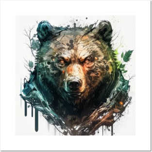 Grizzly Bear Portrait Animal Painting Wildlife Outdoors Adventure Posters and Art